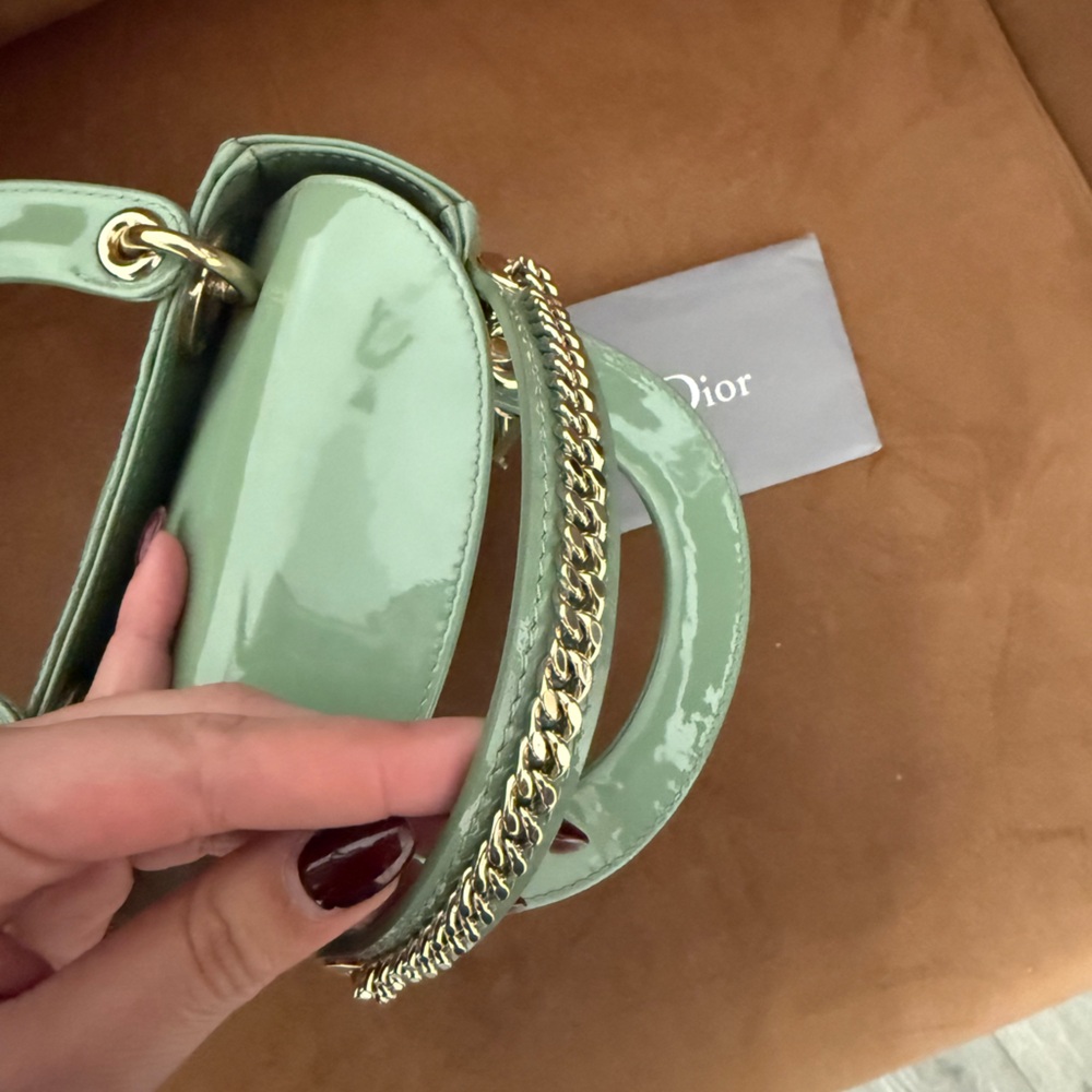 CHRISTIAN DIOR Patent Cannage Mini Lady Dior Mint Green Chain Strap - Picture 9 of 13